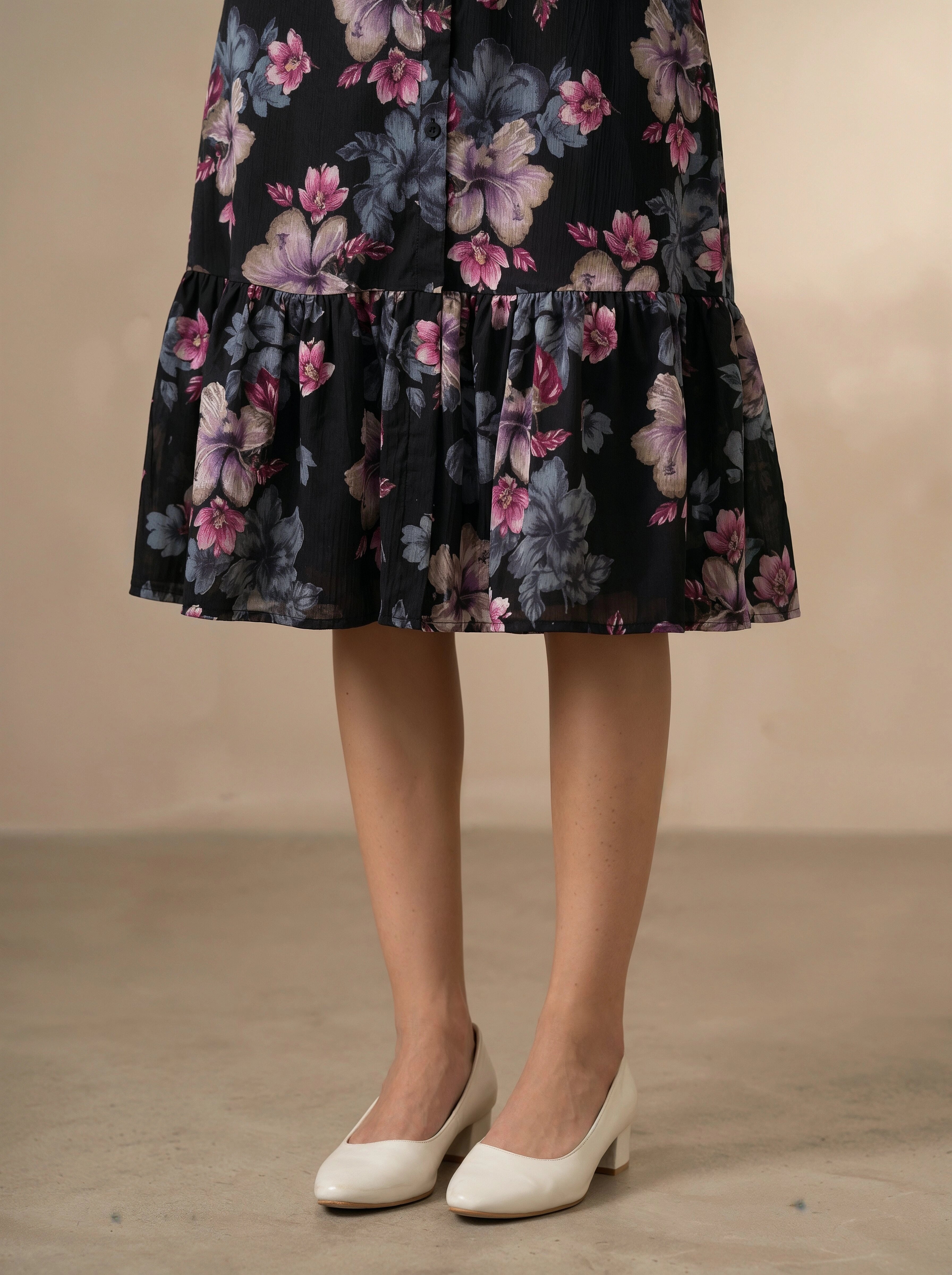 Floral-patterned dress with a plain background