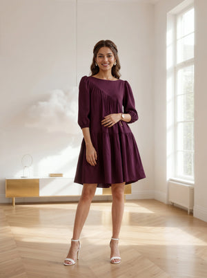 Plum Elegance Smock Mini Dress