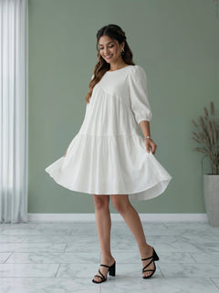 Ivory Tiered Smock Mini Dress for Women