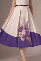 Women’s Sleeveless Ivory & Purple Floral Skirt