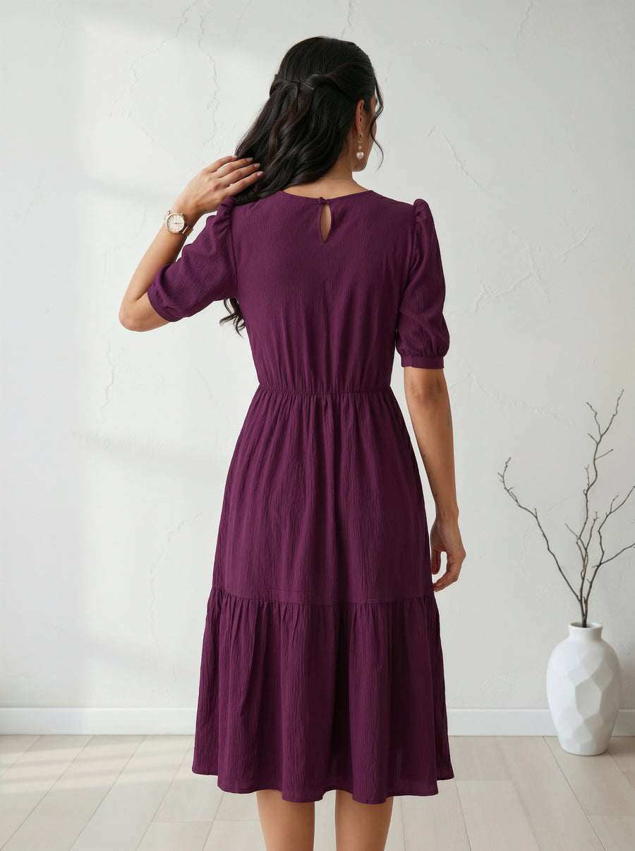 Worn with the Plum Purple Puff Sleeve Tiered Midi Dress