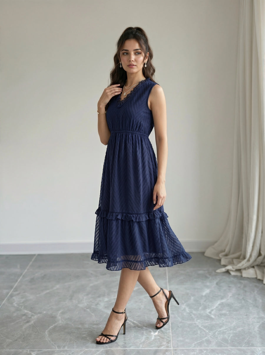 Worn with the Navy Blue Chevron Ruffle Hem Dress