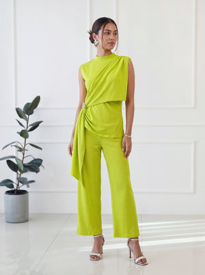 Lime Green Draped Sleeveless Co-Ord Set