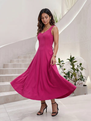 Fuchsia Pink Sleeveless Fit & Flare Midi Dress