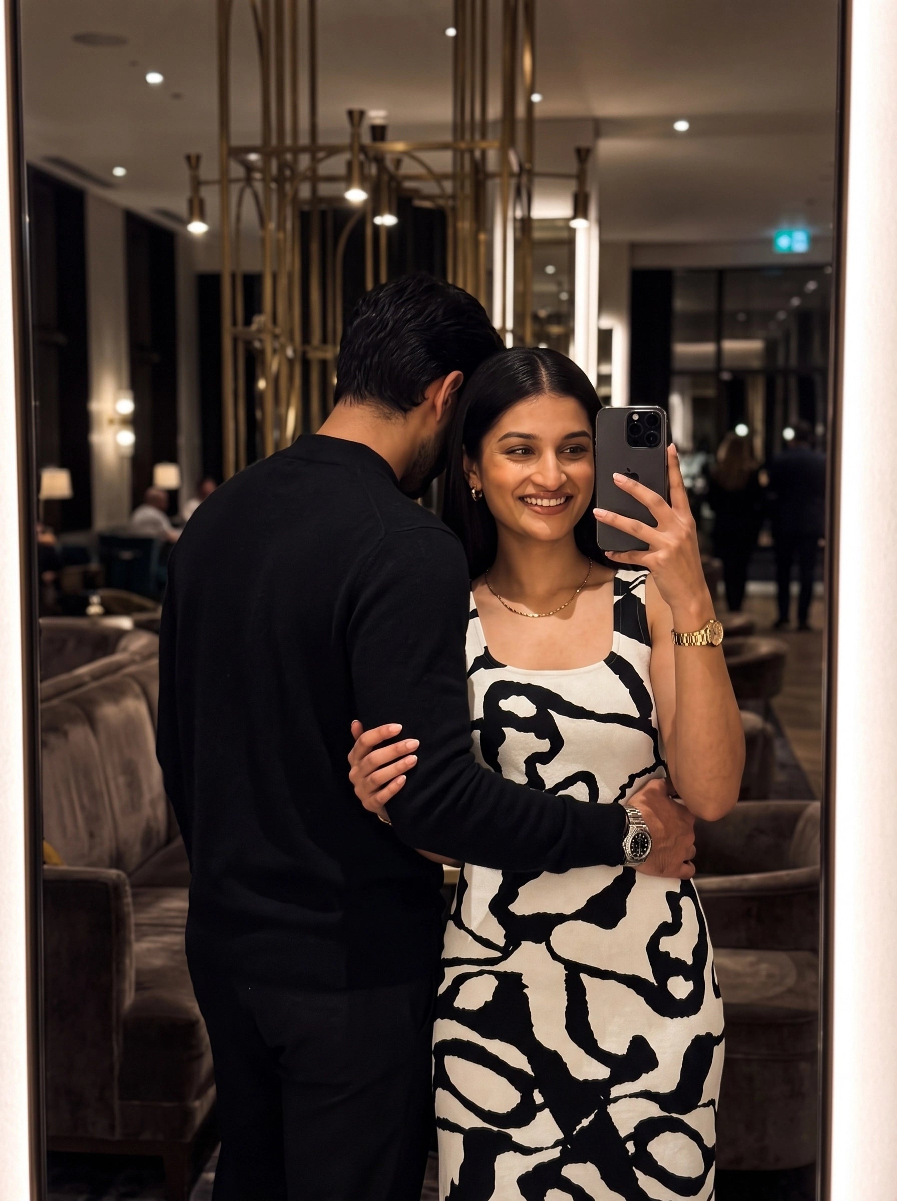 Abstract Monochrome Bodycon Midi Dress