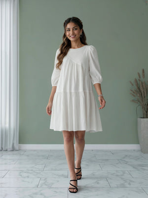Ivory Tiered Smock Mini Dress