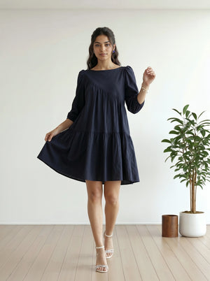 Navy Blue Smock Mini Dress