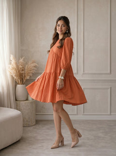 Terracotta Tiered Smock Dress