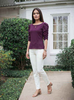 Plum Puff Sleeve Elegant Top for Women