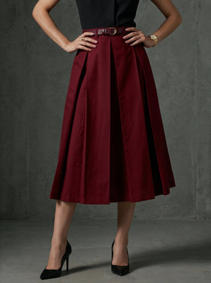 Women’s Burgundy Pleated Midi Skirt