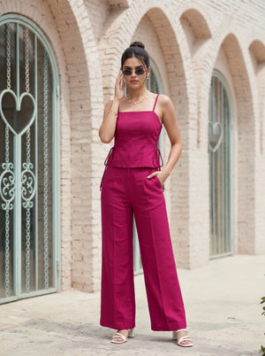 Fuchsia Side-Tie Straight Leg Co-Ord Set
