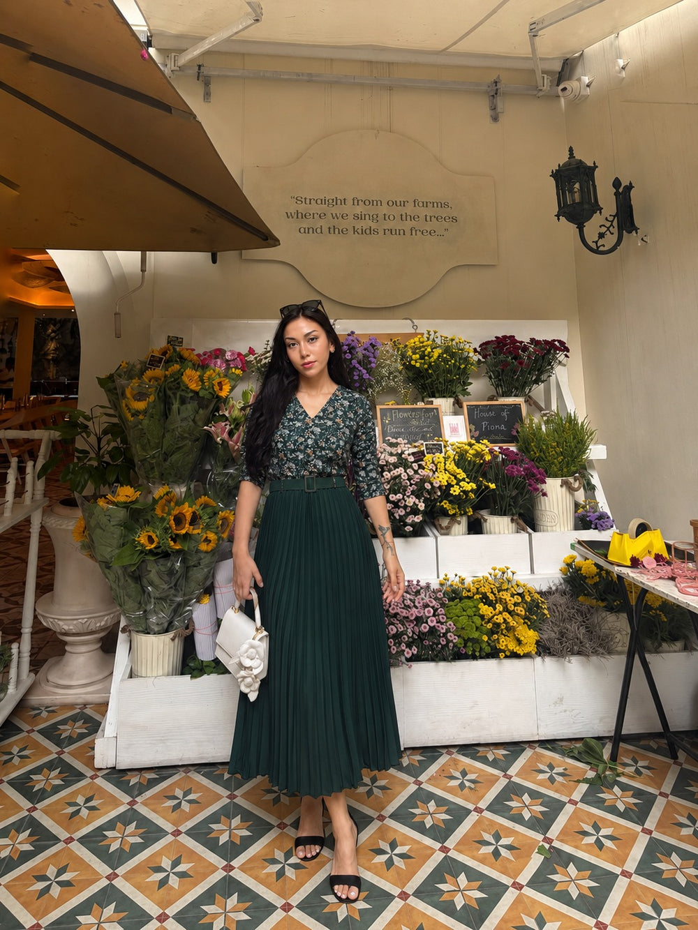 Women’s Floral Print Top & Pleated Skirt Dress