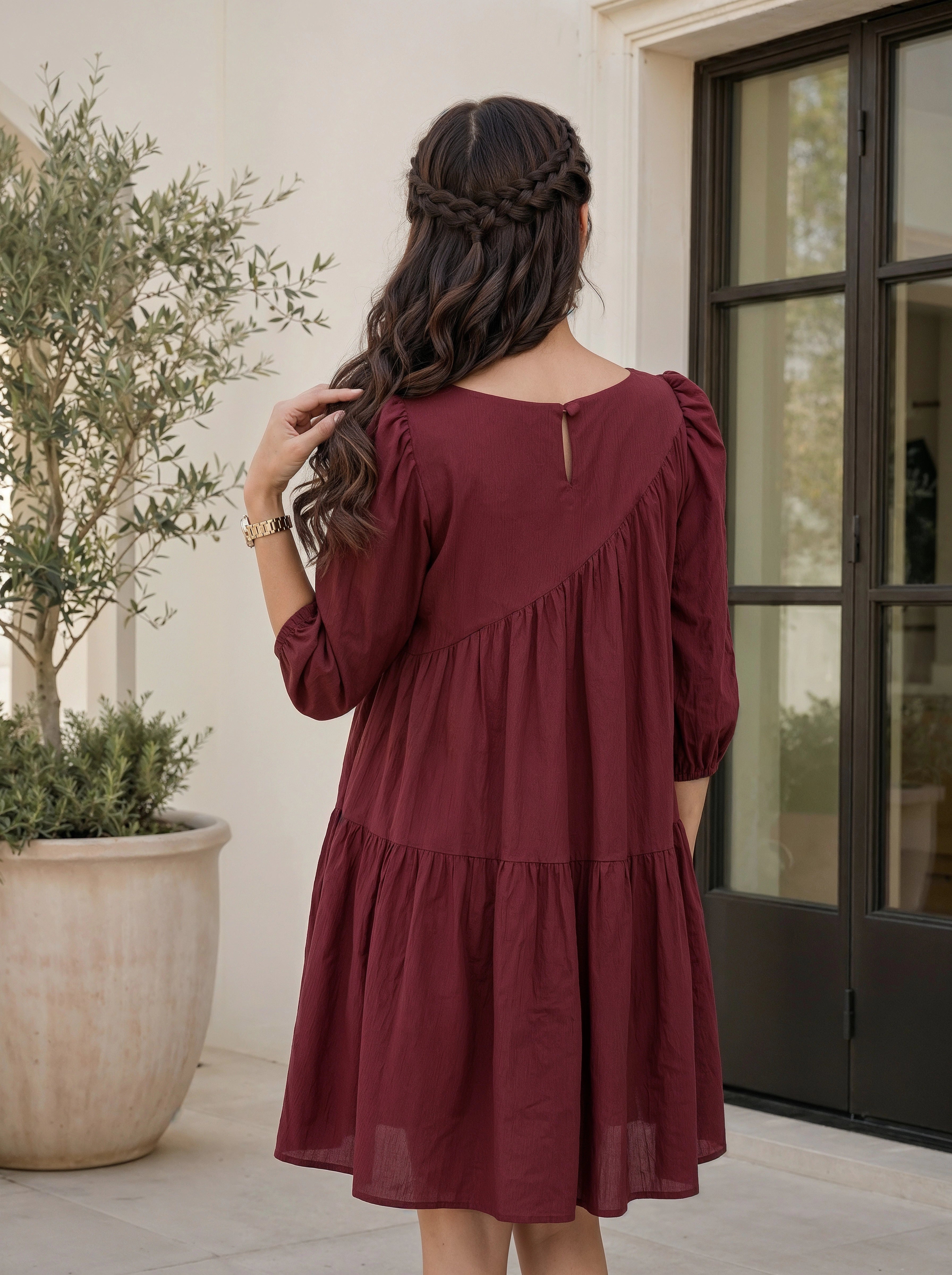 Wine Red Smock Mini Dress for Women – EverMore