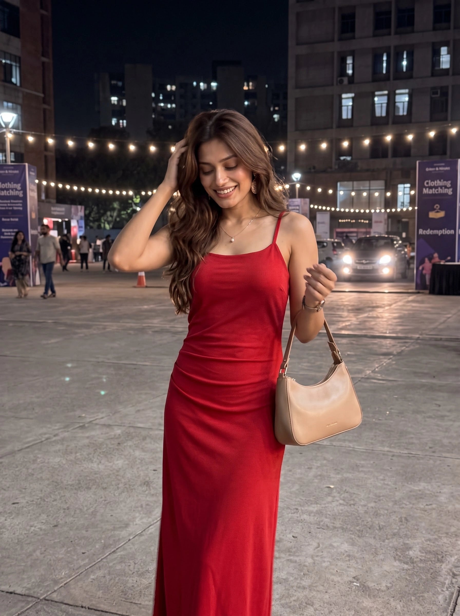 Red Strappy Ruched Maxi Dress