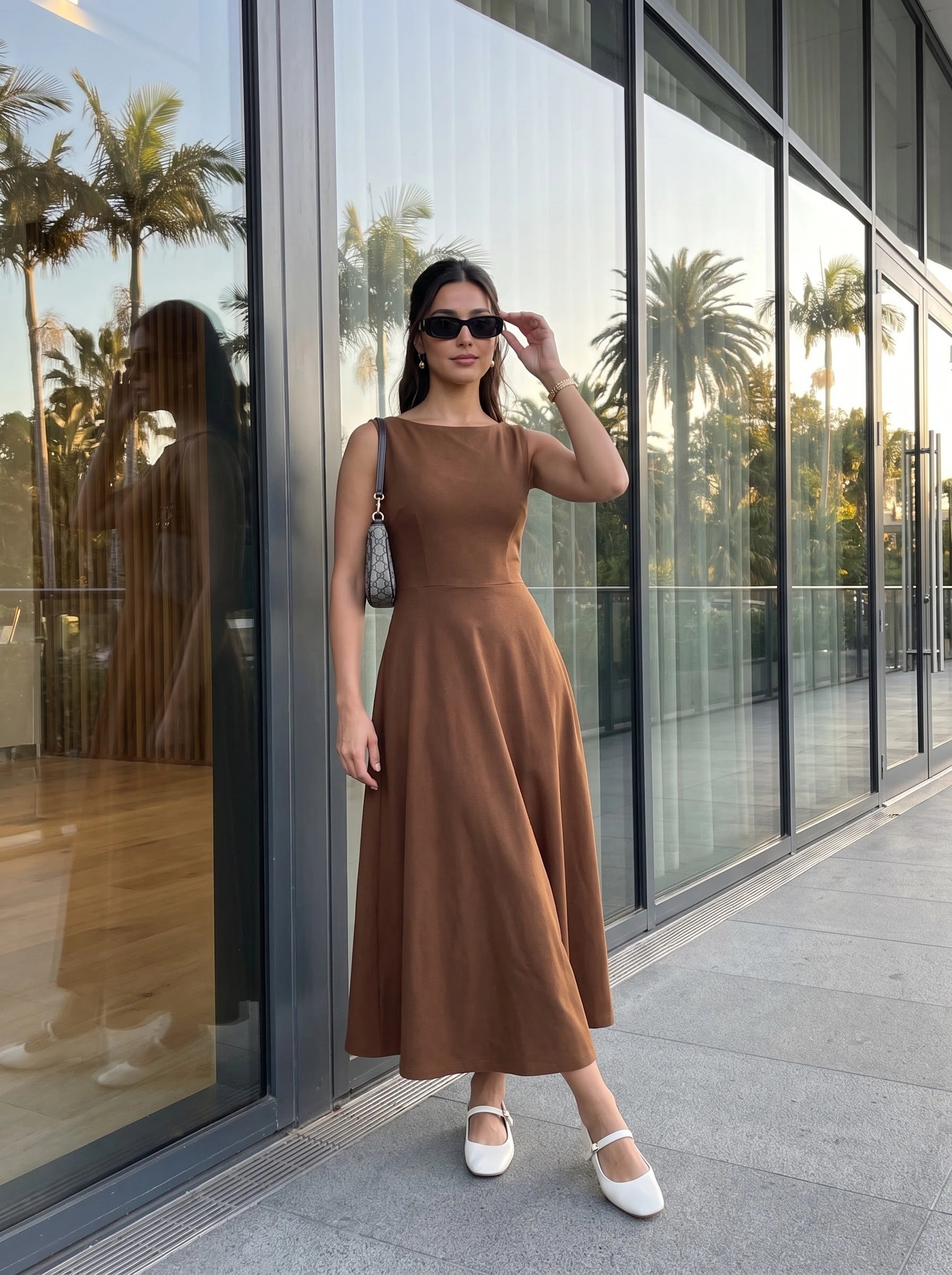 Mocha Elegance Sleeveless Flared Maxi Dress