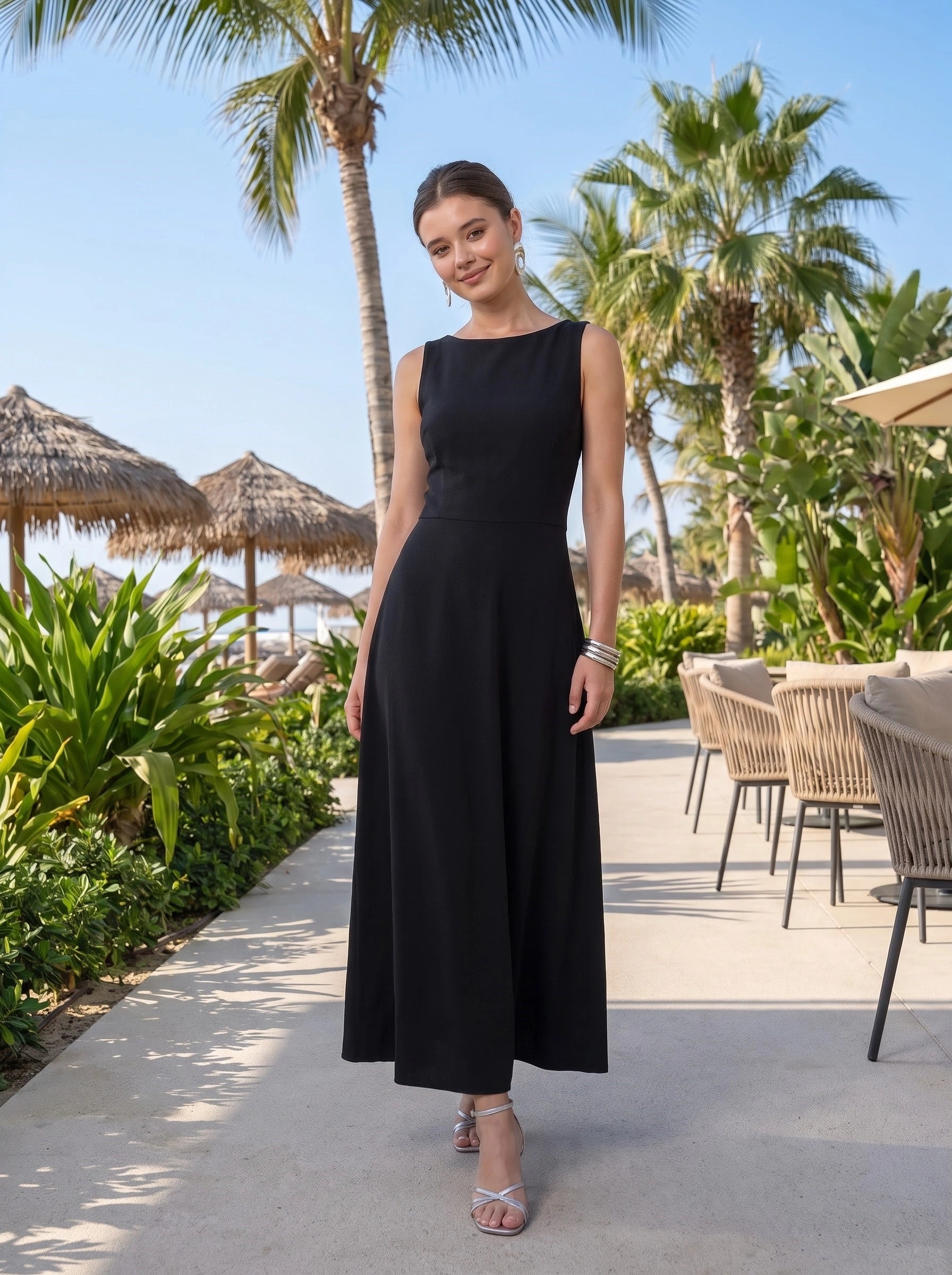 Black Open Back Evening Maxi Dress