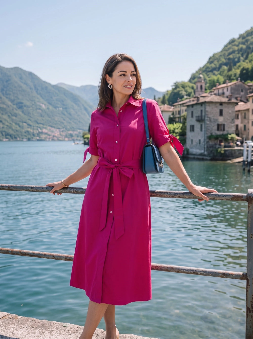 Pink Belted Shirt Dress with Tie-Waist Detail