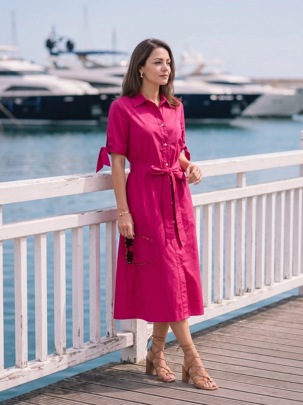 Pink Belted Shirt Dress with Tie-Waist Detail