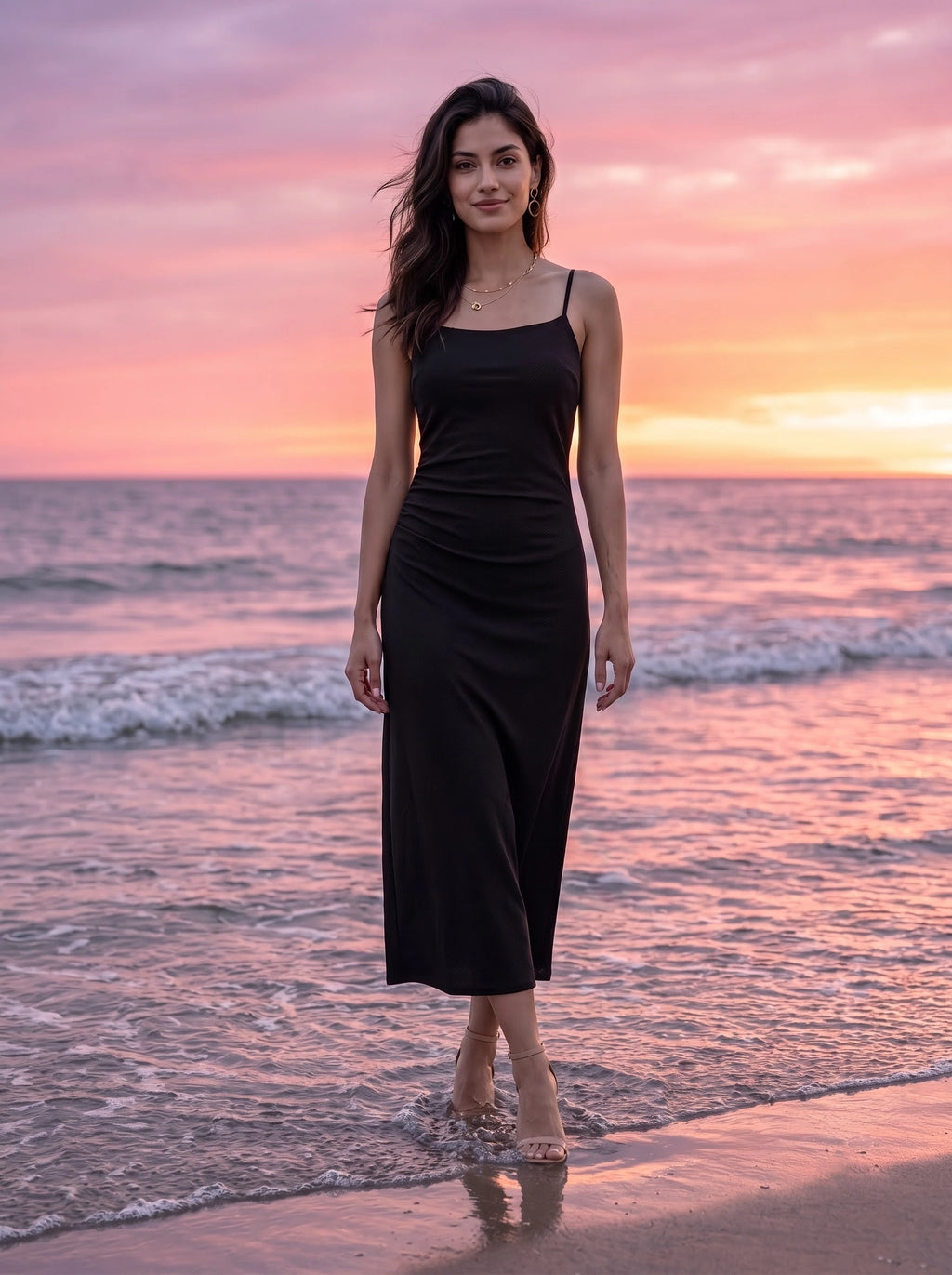 Black Midi Dress with Spaghetti Straps