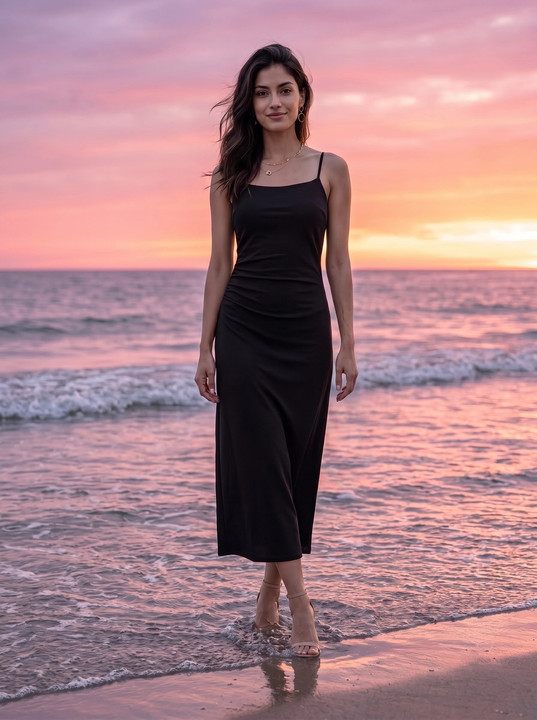 Black Midi Dress with Spaghetti Straps