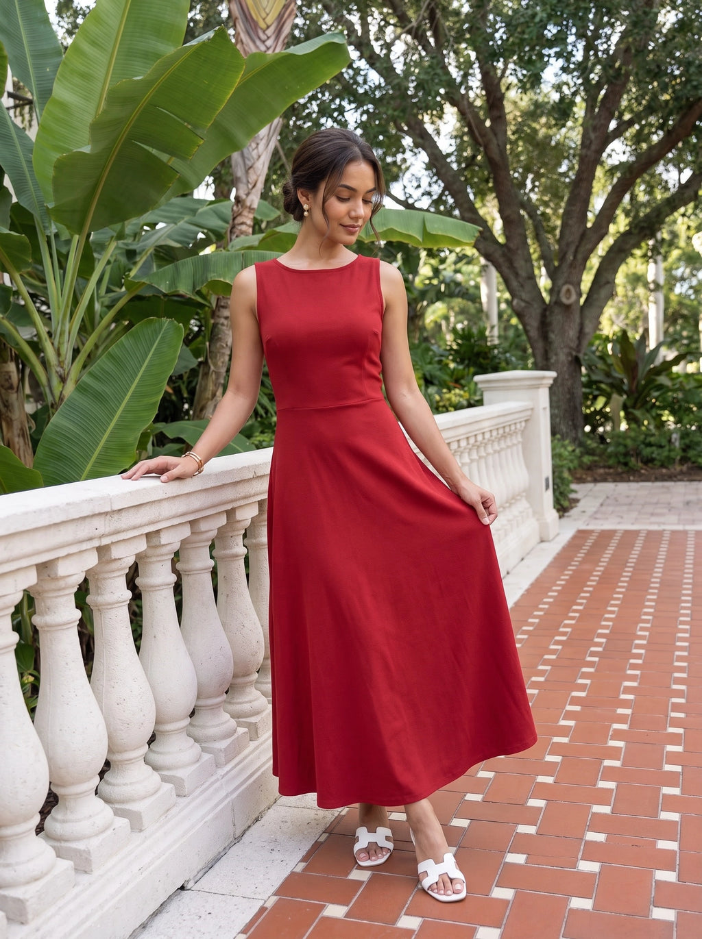 Red Sleeveless Flared Maxi Dress