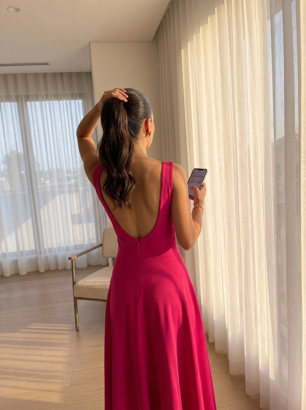 Pink Maxi Dress with Sleeveless Flared Silhouette