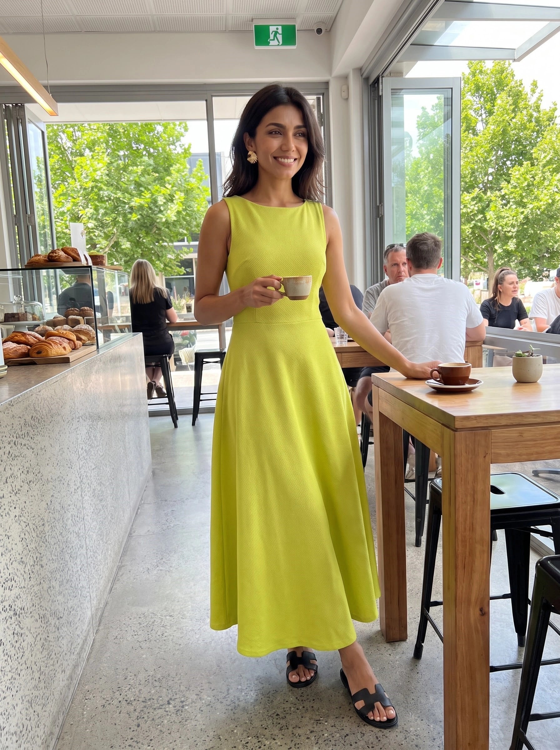 Lime Green Sleeveless Flared Maxi Dress