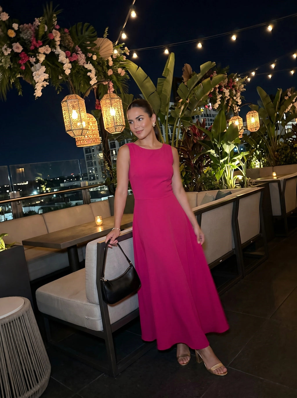 Pink Maxi Dress with Sleeveless Flared Silhouette
