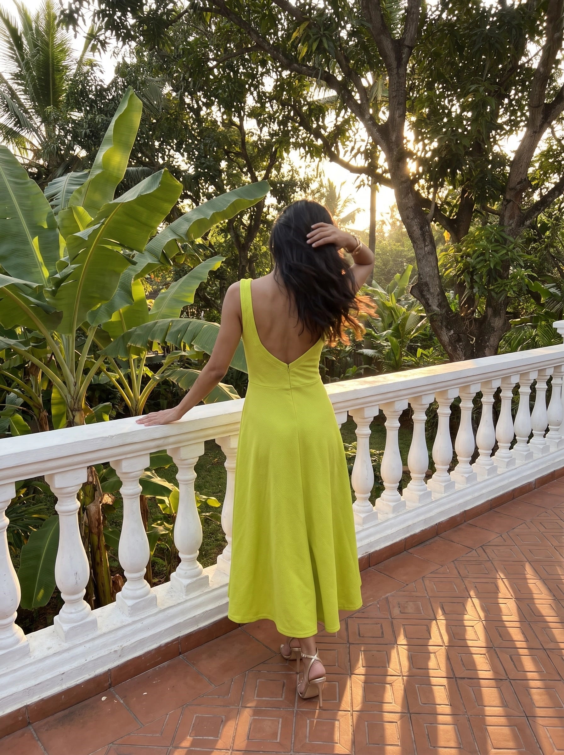 Lime Green Sleeveless Flared Maxi Dress