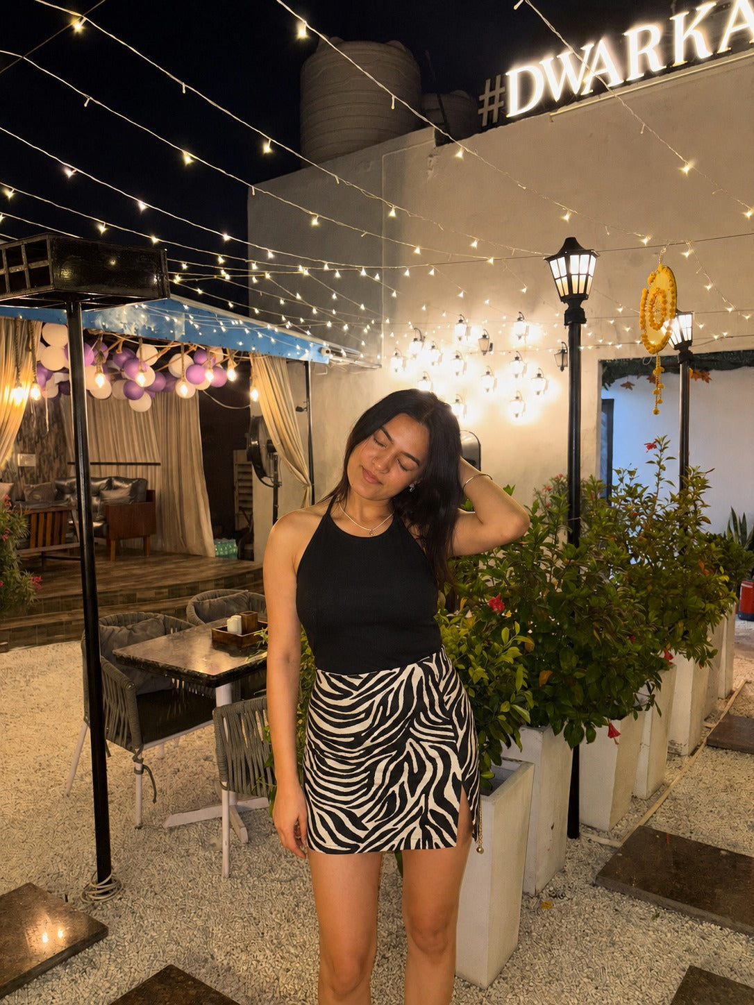 Black & White Zebra Print Mini Skirt with Side Slit