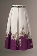 White & Purple Floral Printed Flared Skirt